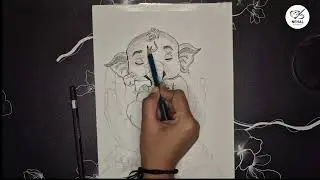 Cute Ganesha Drawing Art | Sleeping On Shiv Parvati Hand #art #chitra #ganesh 