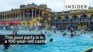 This pool party is in a 100-year-old castle