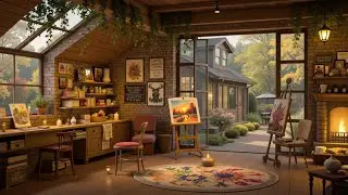 Relaxing Autumn Jazz 🎨 Peaceful Painting Studio Ambience with Calm Jazz Piano
