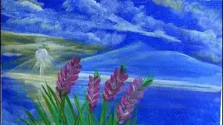 Easy landscape -acrylic painting -Reflections of light, color, and calm