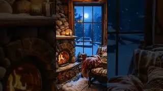 Cozy Winter Night by the Fire | Snowfall & Full Moon Ambience 🌙 #asmr #relax #wintersky