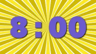 8 minutes Silent Countdown Timer | Bold Blue Font on Yellow Radial Background | No Music, No Sounds