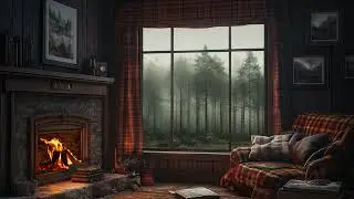 Rainy Cabin Night Ambience With Warm Fireplace And Gentle Rain Sounds