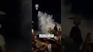Huge wave reaches customers at beach restaurant 😂🌊😲                              🎥: Collab