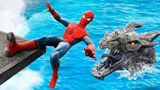 GTA 5 Water Ragdolls SEA MONSTER vs Spiderman Jumps/Fails (Funny Moments)