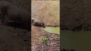 A Crocodile in the Water Hole. Would You Still Drink?#wildlife #animals #big #crocodile #warthog