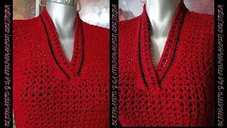 SUETER FACIL Y RAPIDO A CROCHET ROJO CON NEGRO (para todas las tallas)