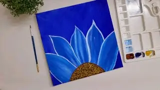 Blue Sun Flower painting /acrylic painting tutorial / acrylic painting tutorial for beginners