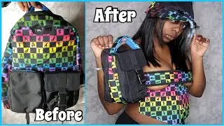 BOOKBAG TO CORSET + BUCKET HAT + PURSE | CLOTHING TRANSFORMATION VIDEO | UPCYCLE CLOTHING