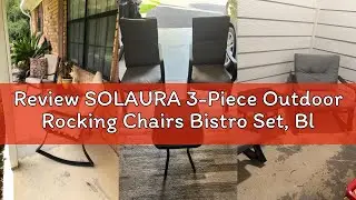 Review SOLAURA 3-Piece Outdoor Rocking Chairs Bistro Set, Black Iron Patio Furniture with Gray Thick