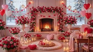 Happy Valentine's Day 💝 Cozy Valentine's Ambience with Relax Piano Music & Fireplace for Work, Study