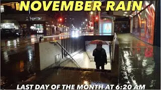 Toronto PreDawn Rain Walk - Along Dark Downtown Streets During Early Morning Showers At 6:20 Am