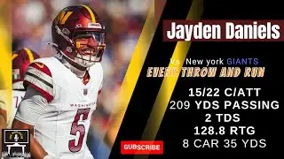 Jayden Daniels every throw and run  | Washington Commanders vs New York Giants  | week 9 |