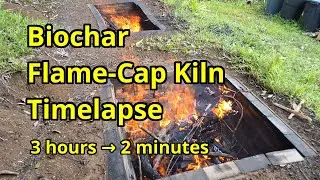 Biochar Flame-Cap Kiln Timelapse (3 Hours→2 Minutes)