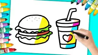 How to Draw a Burger and Cold Drink Easy Tutorial burger | 🍔🧋