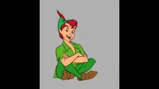 Peter Pan sitting with arms and legs crossed