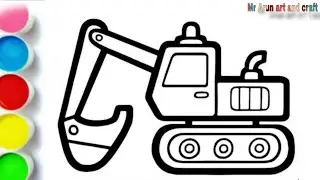 🚜 How to Draw an Excavator for Kids | Easy Coloring Tutorial