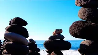 Stacked Rocks on Beach With Ambient Wave Sounds - 4:44 HRS