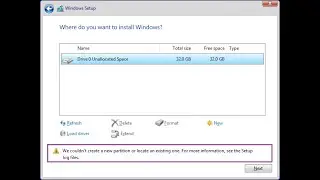 how to remover error window partition setup was unable to create a new system partition or location
