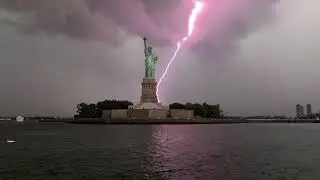 Lightning Illuminates Statue of Liberty During Severe New York City Storms