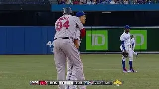 Big Papi gives Munenori Kawasaki a BIG hug at third base