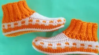 ЧУДЕСНЫЕ ТАПОЧКИ-СЛЕДКИ СПИЦАМИ | Длина подошвы 22 см.
