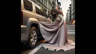 A woman's skirt got stuck in a car door.