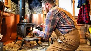 Making a Draw Knife Sheath and Boiling Birch Beer Syrup at the Off-Grid Cabin in Spring