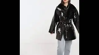 Vinyl faux fur lined belted coat in black
