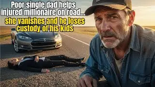 Poor single dad helps injured millionaire on road... she vanishes and he loses custody of his kids