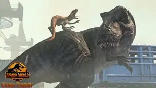 Tyrannosaurus Rex(Big Eatie) Vs Atrociraptors(Ghost, Tiger and Panthera) Jurassic World Chaos Theory
