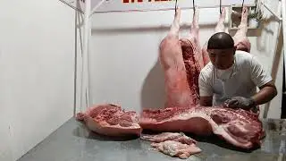 the primal cut and the deboning of the half pork carcass