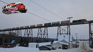 CN Z121 Westbound going over the Salmon River Train Trestle in New Demark, NB at 17:12 on Jan 25/26.