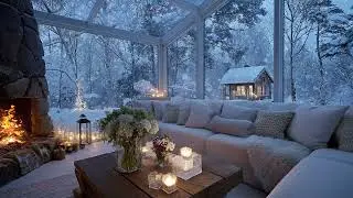 ❄️ Winter Snowfall Piano Ambience | White Lounge & Candlelight 🕯️3 Hours | Stress Relief Study Focus