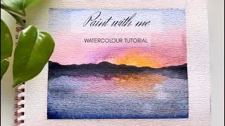 Step by step sunset landscape painting &mdash; easy, relaxing & beginner-friendly water colour tutorial. 