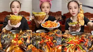 Chinese Food Mukbang: Enjoying Fish Head Curry with Spicy Seafood and ASMR Eating Sounds