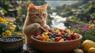 🐱🍓 Hardworking Cat Whips Up a Fruit Salad!  😻🥗