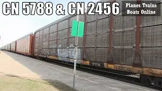 CN 5788 & CN 2456 Blue Devil Engine Autoracks Train Eastbound In Ontario Mar 30 2021