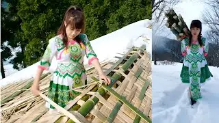 Building a Bamboo House &  Primitive survivalon a Snowy Mountain: A 30-Day Solo Journey