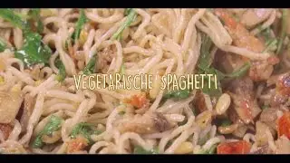 Slim Pasta Spaghetti met paddenstoelen en pesto