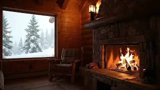 Mountain Lodge Winter Night ❄️ Howling Wind, Snowfall & Cozy Fireplace for Deep Sleep