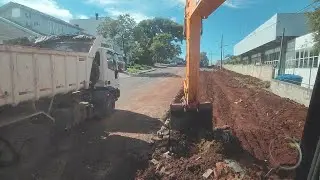 Alargamento de Estrada: Escavadeira Tirando Tocos e Carregando Caminhões#escavadeirahidraulica