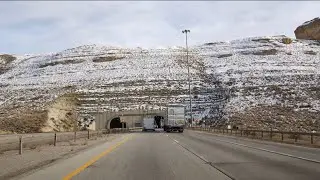 Travel through mountain 2 #mountain #snow #pixel8pro #wyoming #travel #usa #winter #highway #tunnel