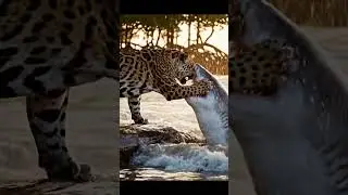 Jaguar Pins Great White Shark on Driftwood in Brazil Estuary