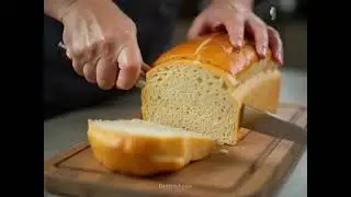 ASMR Loaf of bread being cut with a knife.