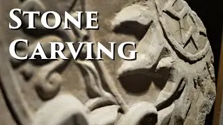 Letters carved in stone (Olga) with (Alatyr Star) and Slavic Pattern