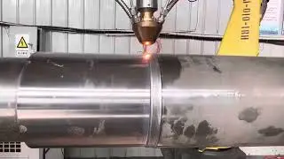 Our high speed laser cladding machine is processing a shaft #laser #repairing #machine #rebuild