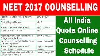 NEET 2017 Counselling: All India Quota Online Counselling Schedule
