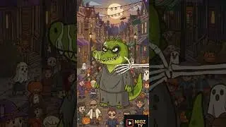 Kroki the crocodile was turned into a ghost by the skeleton stylist. happy halloween. horror video.