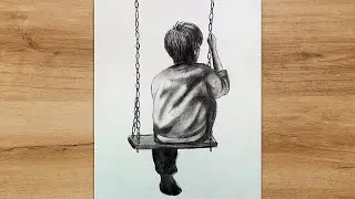 Easy Way to Draw a Lonely Boy Sitting on a Swing | How to Draw Step by Step